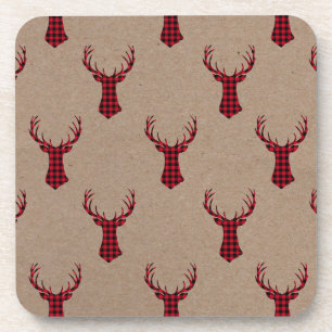 Cosy Deer Kraft Karierte Weihnachten Getränkeuntersetzer