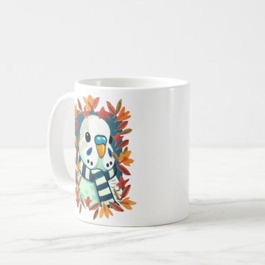 Cosy Fall Blue Parakeet Budgie Kaffeetasse (Vorderseite Links)