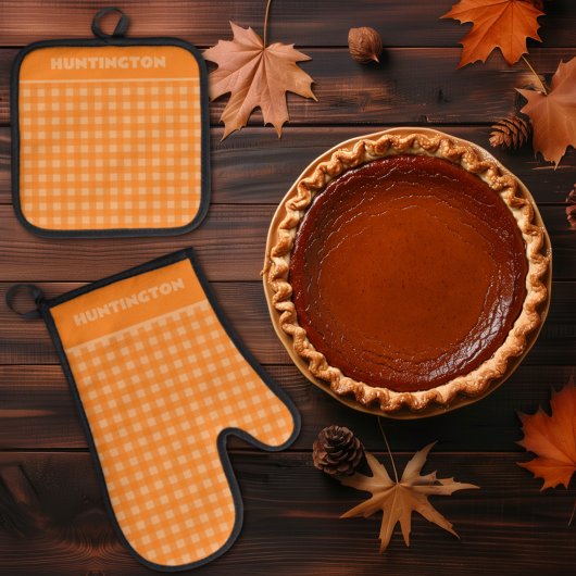 Cosy Fall Orange Buffalo Kariert Gingham Karo Ofenhandschuh & Topflappen-Set