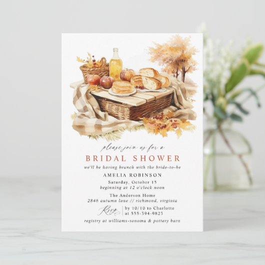 Cosy Fall Picnic Niedlich Rustikales Brautparty Br Einladung (Stehend Vorderseite)