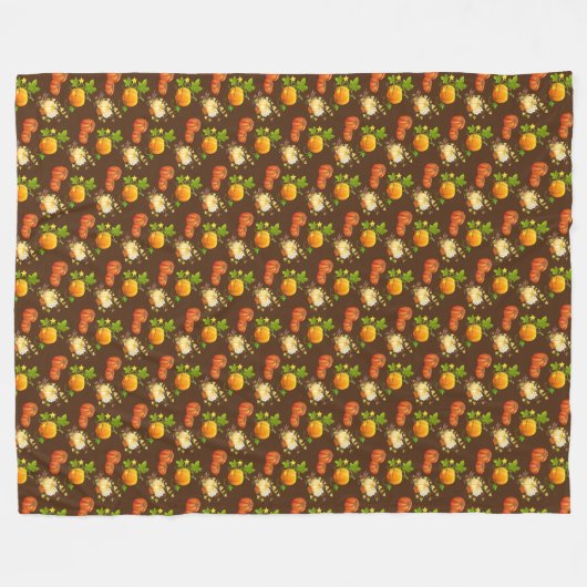 Cosy Fall Season Pumpkin Pattern auf Brown Fleecedecke (Vorderseite (Horizontal))