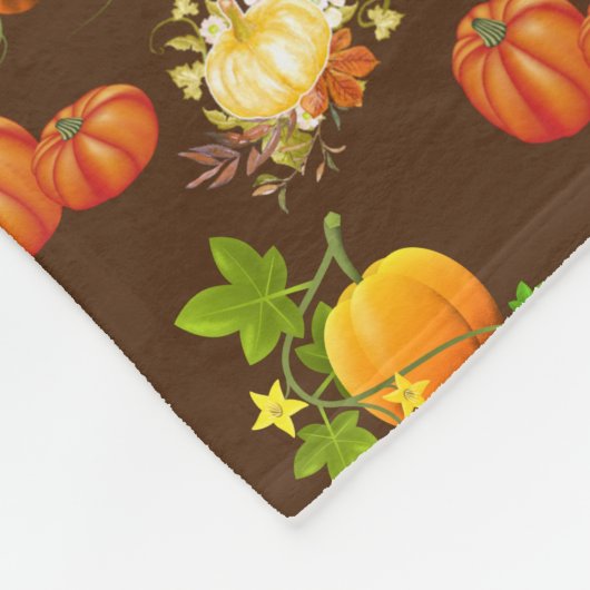 Cosy Fall Season Pumpkin Pattern auf Brown Fleecedecke (Ecke)