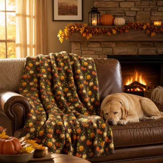 Cosy Fall Season Pumpkin Pattern auf Brown Fleecedecke