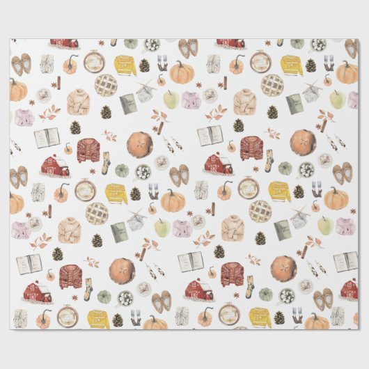Cosy Fall Sweaters Barn Pumpkin Herbst Geschenkpapier (Flach)
