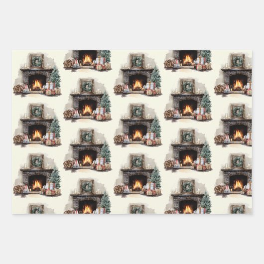 Cosy Fireplace Weihnachts-Wrapper Geschenkpapier Set (Vorderseite)