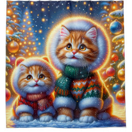"Cosy Ginger Kittens’ First Christmas" Duschvorhang