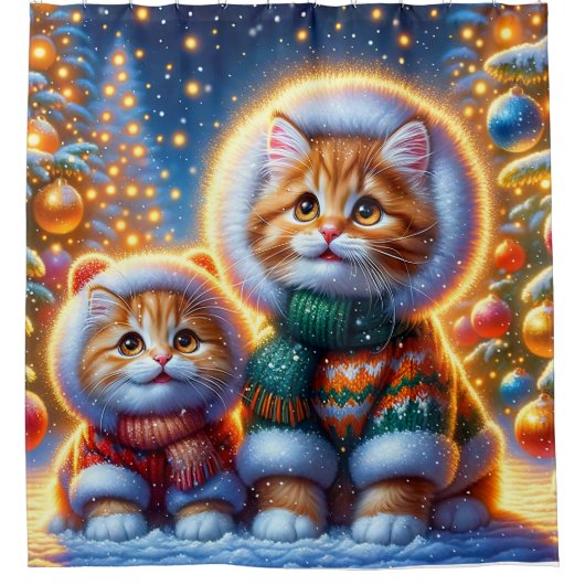 "Cosy Ginger Kittens’ First Christmas" Duschvorhang (Vorderseite)