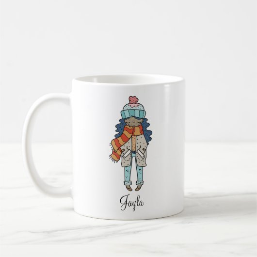 Cosy Girl Winter Holiday Personalisiert Coffee Tas Kaffeetasse (Links)