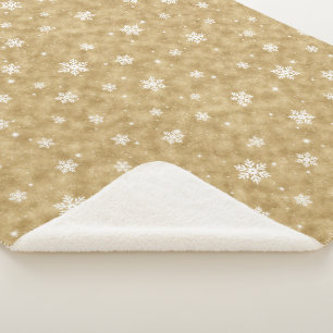 Cosy Gold Glitzer Stars Snowflakes Sherpa Blanka Sherpadecke
