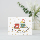 Cosy Gold Weihnachtskaffee Cococoa Feiertagspostkarte (Stehend Vorderseite)