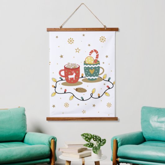Cosy Gold Weihnachtskaffee Cococoa Wandteppich Mit Holzrahmen (Wohnzimmer)