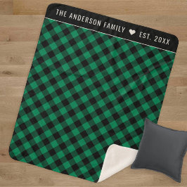 Cosy Green and Black Buffalo Kariert Family Monogr Sherpadecke