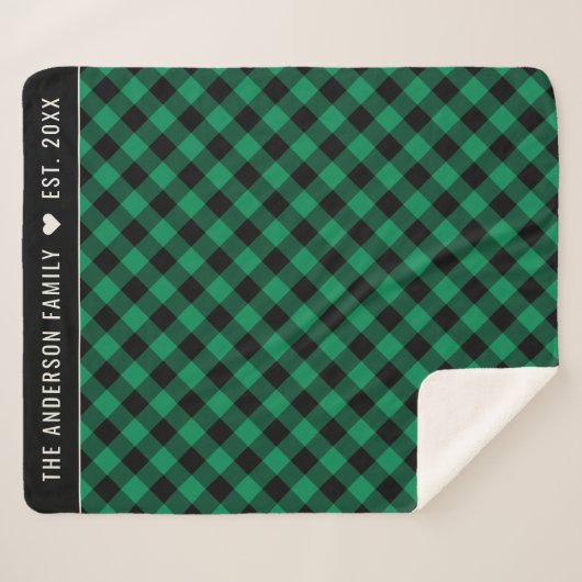 Cosy Green and Black Buffalo Kariert Family Monogr Sherpadecke (Vorderseite (Horizontal))