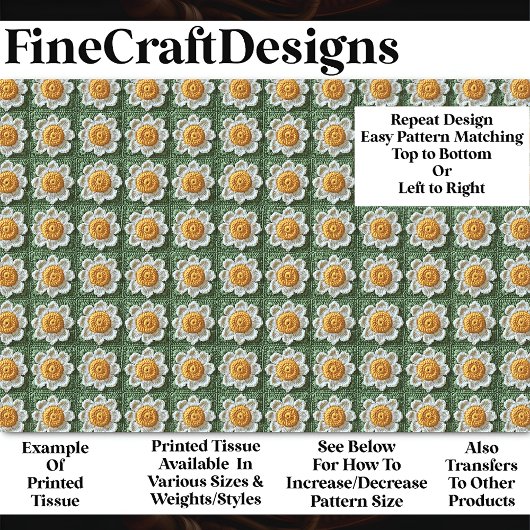 Cosy handmade Crochet Daisy Muster BN9 Decoupage Seidenpapier