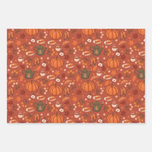 Cosy Herbst Herbst Wrapping Paper Set 3 Geschenkpapier Set (Vorderseite)