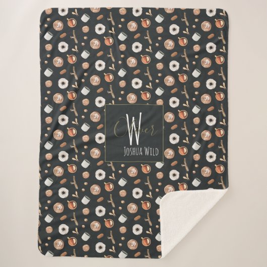 Cosy Herbst Hygge Illustriertes Muster Monogram Sherpadecke (Vorderseite)