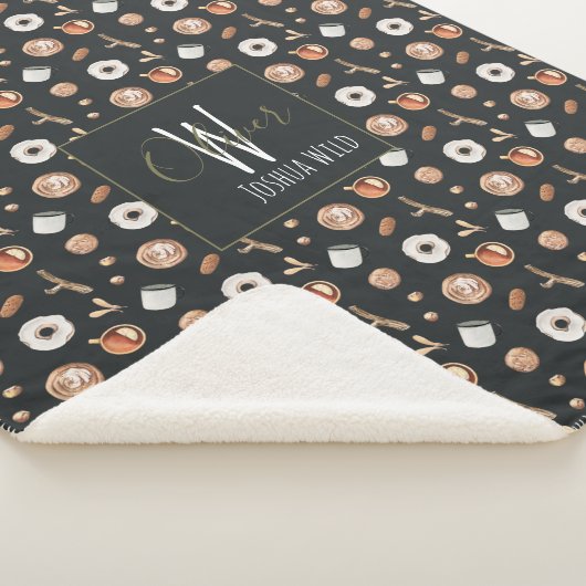 Cosy Herbst Hygge Illustriertes Muster Monogram Sherpadecke (3/4)