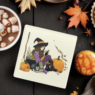 Cosy Hexe Vibes Halloween Pumpkins Lila Glasuntersetzer