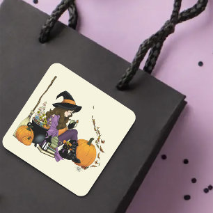 Cosy Hexe Vibes Halloween Pumpkins Lila Quadratischer Aufkleber