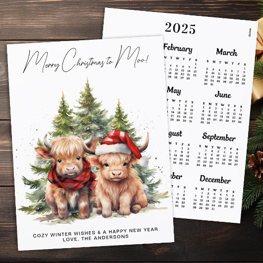 Cosy Highland Cow 2025 Kalender Weihnachtskarte Postkarte