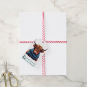 Cosy Highland Kuh Weihnachtsmarke Geschenkanhänger (Mit Garn)