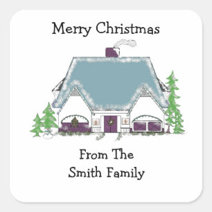 Cosy House - Adresswechsel Quadratischer Aufkleber