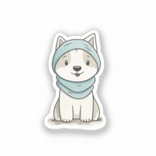 Cosy Husky Illustration - kundenspezifisch geschni Aufkleber