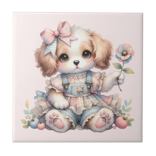 Cosy Kawaii Cotattcore Farmcore Farmcore Puppy Sty Fliese (Vorderseite)