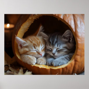 Cosy Kittens Snugggle in a Pumpkin Poster