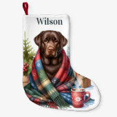 Cosy Labrador Retriever Dog Holiday Chocolate Labr Kleiner Weihnachtsstrumpf (Vorderseite)