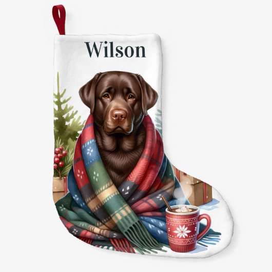 Cosy Labrador Retriever Dog Holiday Chocolate Labr Kleiner Weihnachtsstrumpf (Vorderseite)