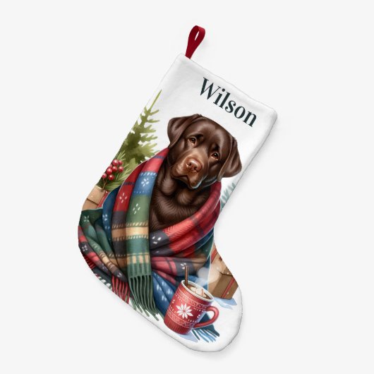 Cosy Labrador Retriever Dog Holiday Chocolate Labr Kleiner Weihnachtsstrumpf (Vorderansicht (hängend))