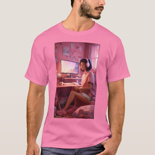 "Cosy Lofi Vibes: Niedlich Girl in Pastel Haven" T-Shirt (Vorderseite)