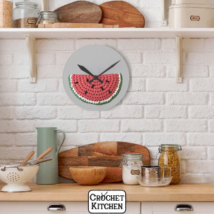 Cosy Minimal Oma Vibe Crochet Watermelon Runde Wanduhr