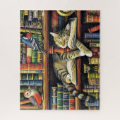 Cosy Multicolored Realistic Library Cat Scene Puzzle (Vertikal)