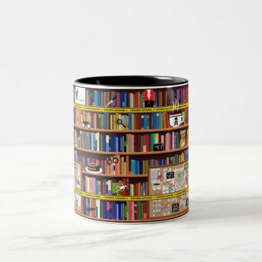 Cosy Mystery Bookshelf Zweifarbige Tasse (Mittel)