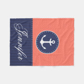 Cosy Nautical Coral Blue Anchor Custom Text Fleecedecke (Vorderseite (Horizontal))