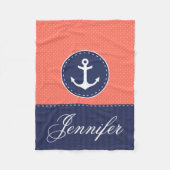 Cosy Nautical Coral Blue Anchor Custom Text Fleecedecke (Vorderseite)