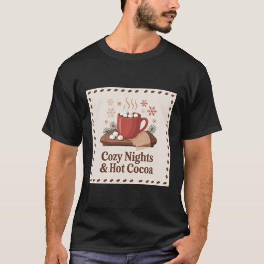 "Cosy Nights & Hot Cocoa" Winter Marshmallow Tasse T-Shirt (Vorderseite)
