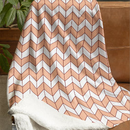Cosy Peach Burgundy Herringbone Sherpadecke