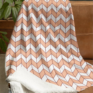 Cosy Peach Burgundy Herringbone Sherpadecke