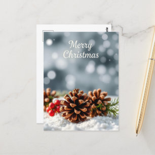 Cosy Pinecone und Snow Frohe Weihnachtskarte Postkarte