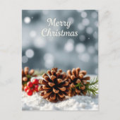 Cosy Pinecone und Snow Frohe Weihnachtskarte Postkarte (Vorderseite)