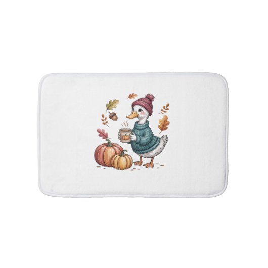 Cosy Pumpkin Coffee Goose Fall Art Badematte (Vorderseite)