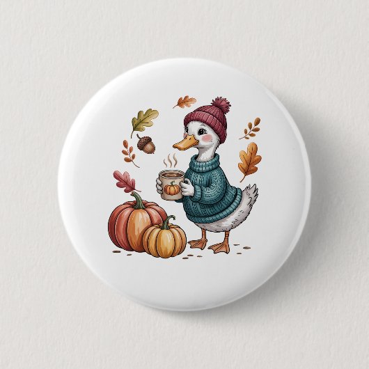 Cosy Pumpkin Coffee Goose Fall Art Button (Vorderseite)