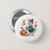 Cosy Pumpkin Coffee Goose Fall Art Button (Vorne & Hinten)