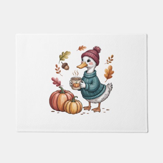 Cosy Pumpkin Coffee Goose Fall Art Fußmatte (Vorderseite)