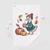 Cosy Pumpkin Coffee Goose Fall Art Golfhandtuch (Insitu)