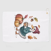 Cosy Pumpkin Coffee Goose Fall Art Golfhandtuch (Horizontal)