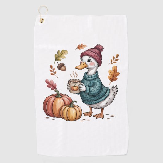 Cosy Pumpkin Coffee Goose Fall Art Golfhandtuch (Vorderseite)